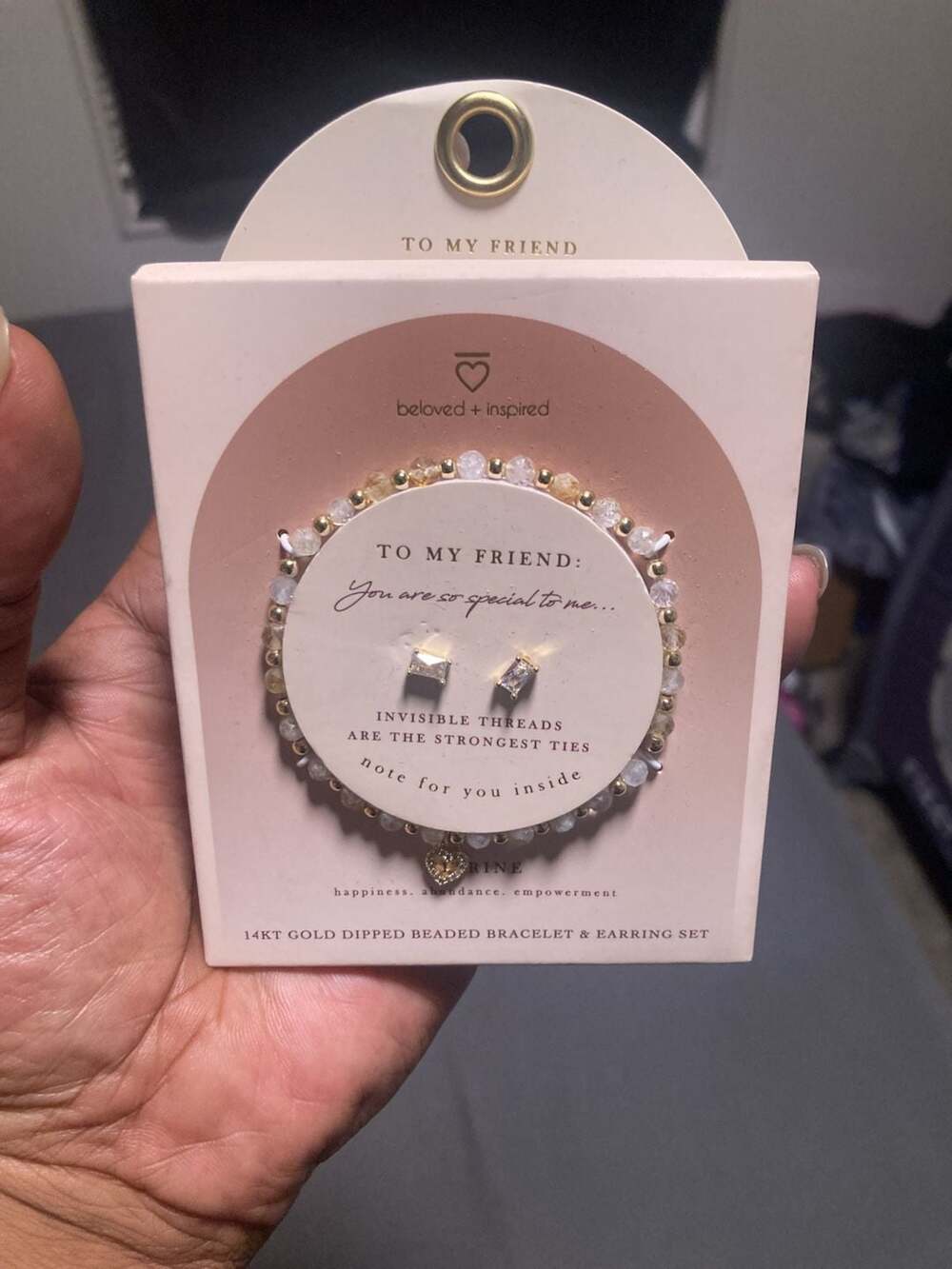 beloved + inspired To My Friend Citrine 14KT Gold Dipped Beaded Bracelet & Earri